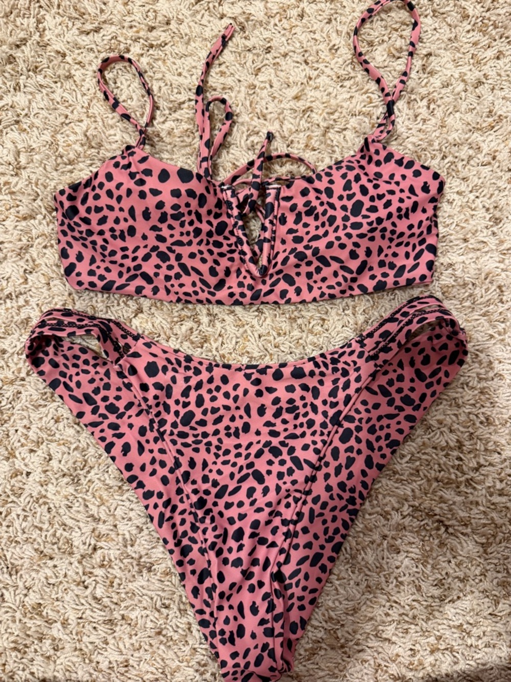 Zaful Pink and Black Leopard Print Bikini Set